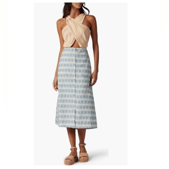 Joie Flippa Geo Print Cotton Midi Dress, Blue/Yellow, Size 10, NWT - Picture 2 of 16